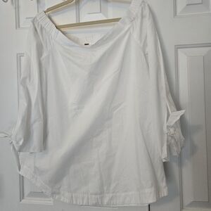 Free People Off Shoulder Show Some Shoulder Tie Sleeve White Cotton Top Size M